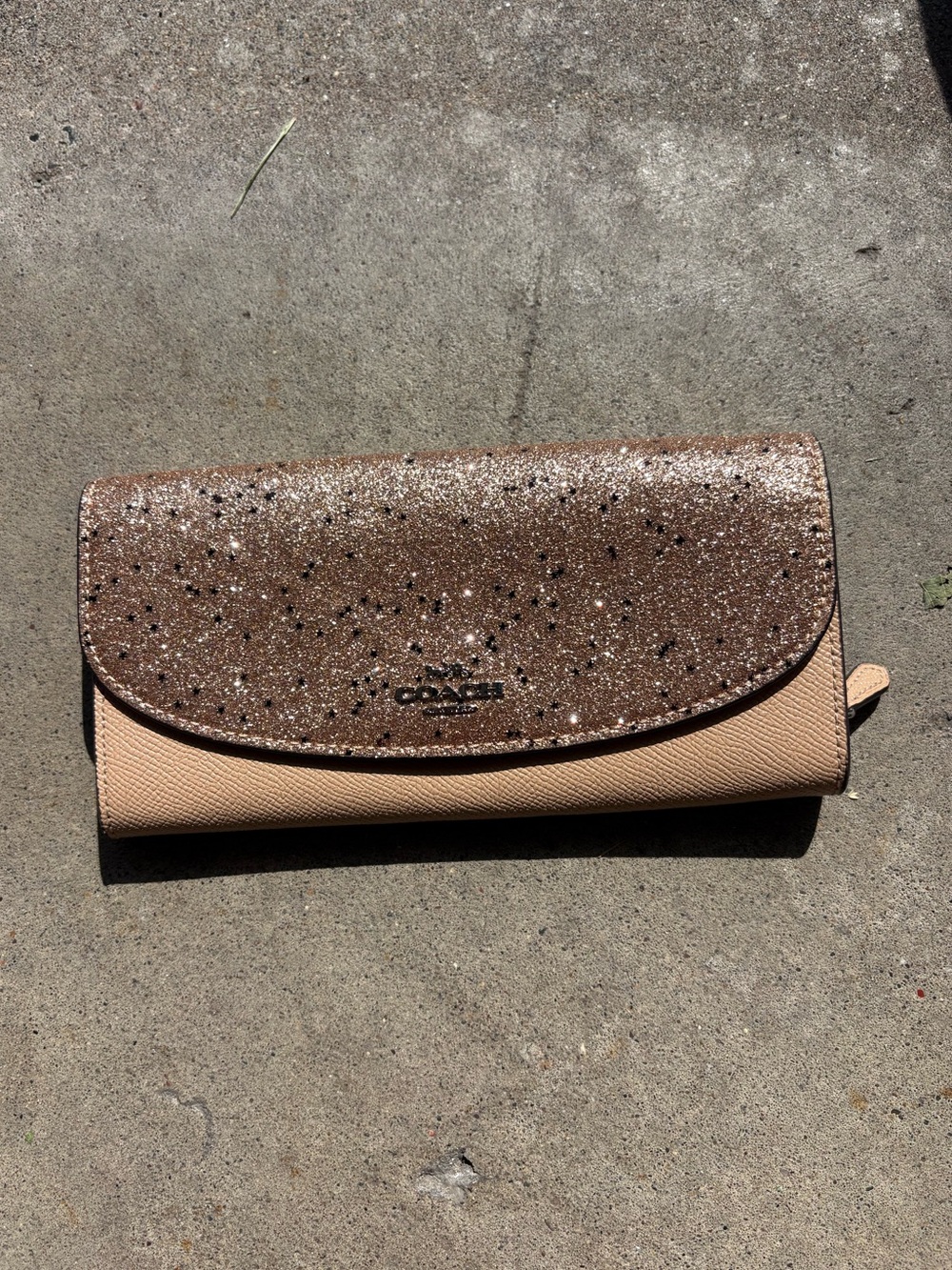 Authentic Coach Star Glitter Slim Envelope Wallet - Gold/Pink (F38692) EUC